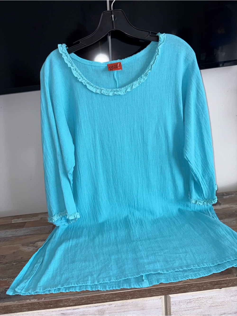 Oh My Gauze! Light Aqua Ruffle-Trim Tunic Top